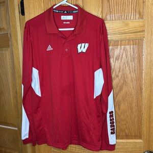 Wisconsin Badgers ADIDAS CLIMALITE Red Long Sleeve Golf Shirt Football Large